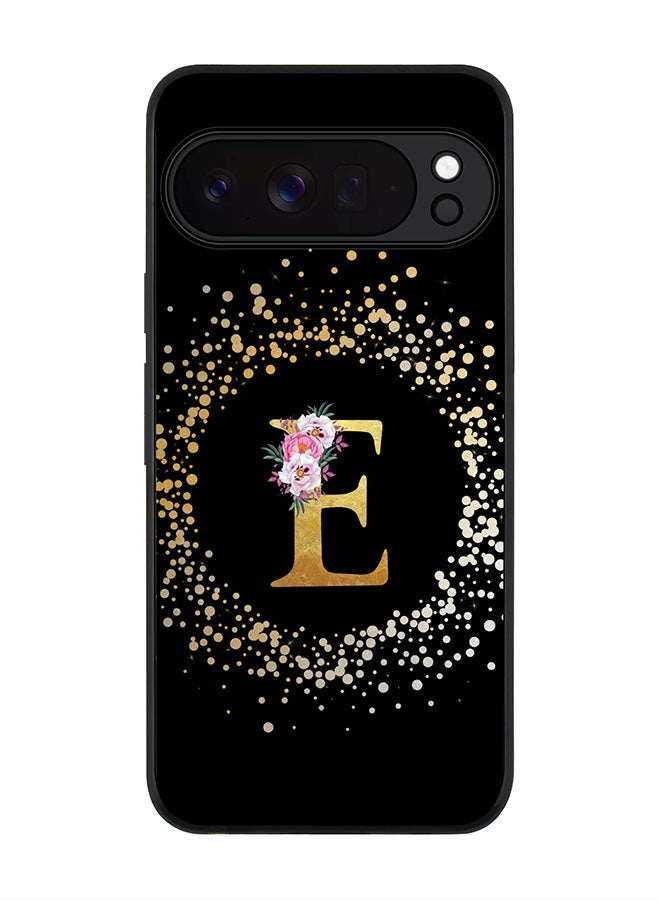 For Google Pixel 10 Pro XL Case,Slim fit Camera Protection, Shockproof Thin Phone cover  - Custom Monogram Floral - E ( Black )